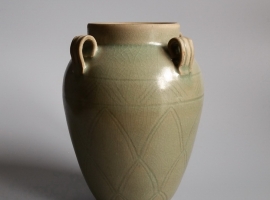 宋代 耀州窑 青瓷 刻花 四系罐 酒罐  NO.6617