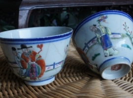 同治粉彩对杯  蛤蜊光