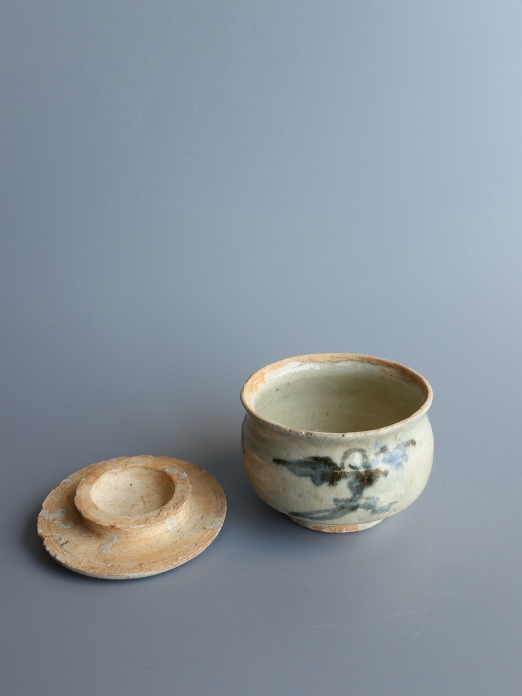 元代青花 葫芦叶 点彩 盖罐