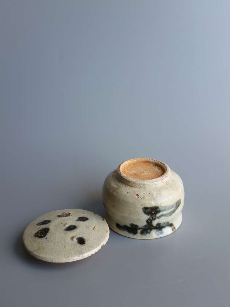 元代青花 葫芦叶 点彩 盖罐