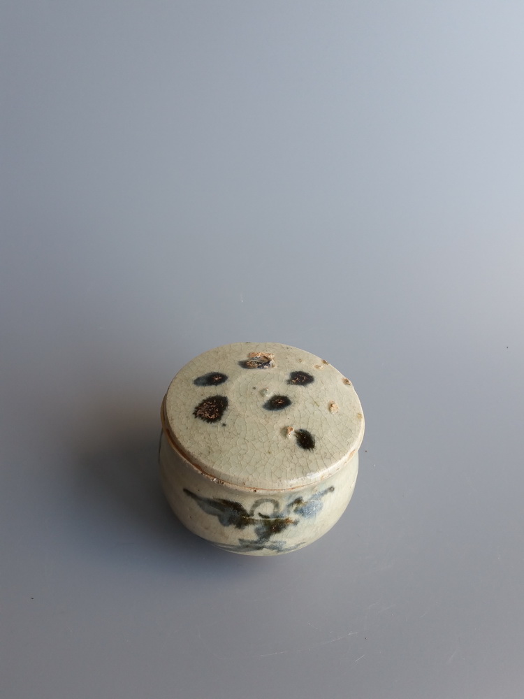 元代青花 葫芦叶 点彩 盖罐