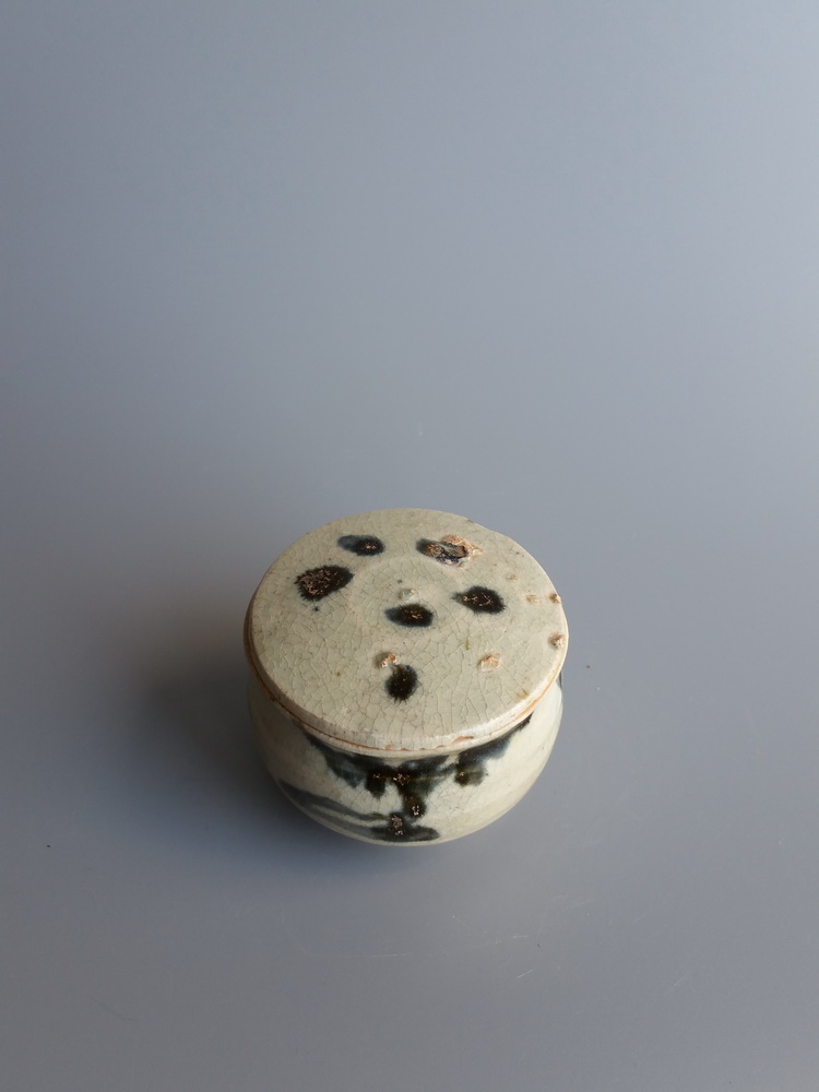 元代青花 葫芦叶 点彩 盖罐