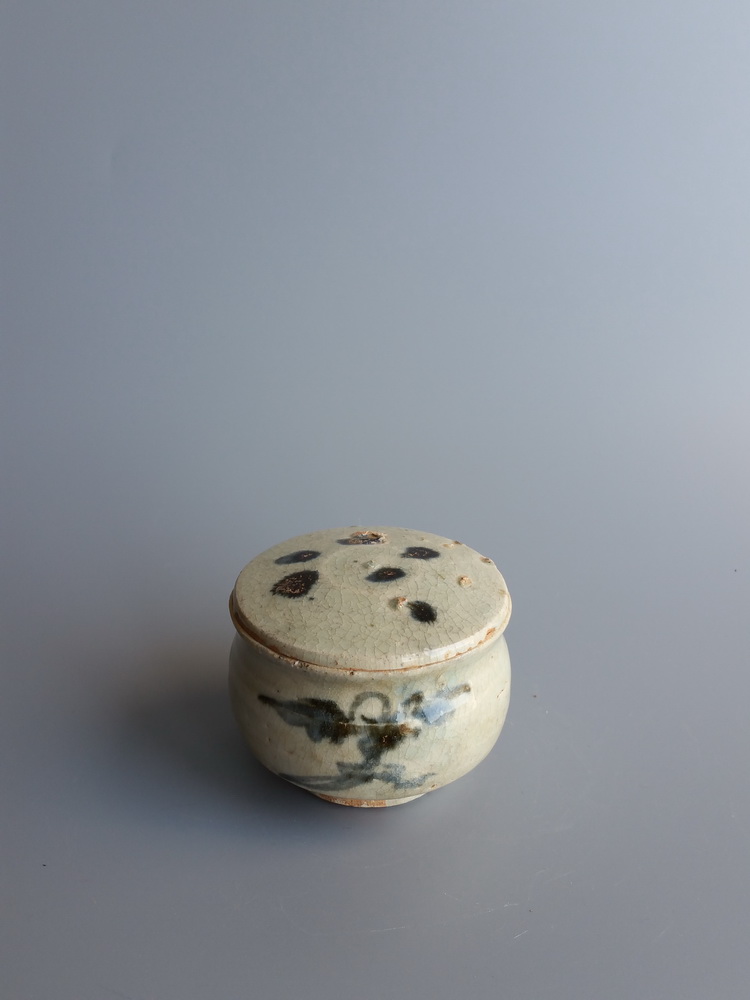 元代青花 葫芦叶 点彩 盖罐