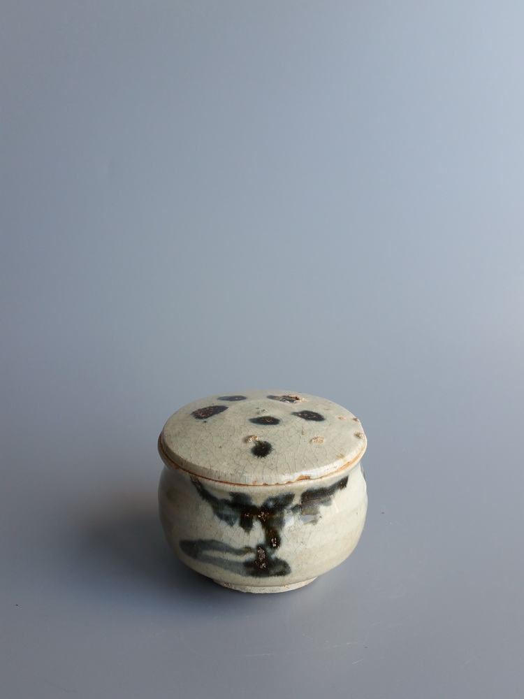 元代青花 葫芦叶 点彩 盖罐