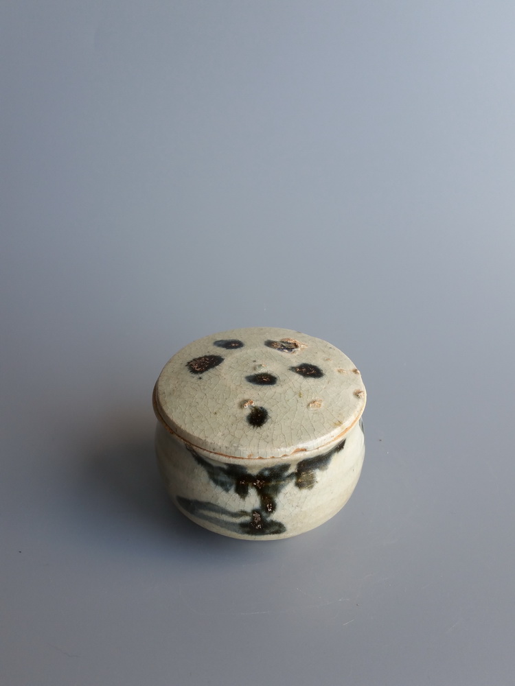 元代青花 葫芦叶 点彩 盖罐