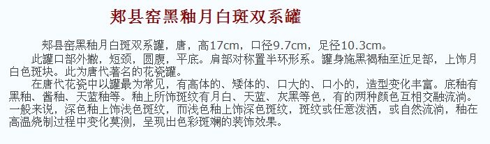 唐代 郏县窑 黑釉 月白斑 双系罐 故宫博物院藏