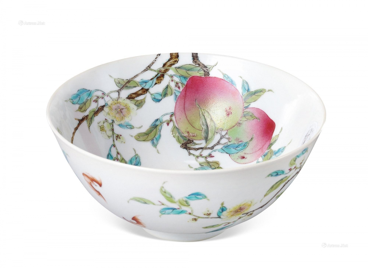  清雍正 粉彩六桃五蝠过枝「福寿双全」图碗-北京保利