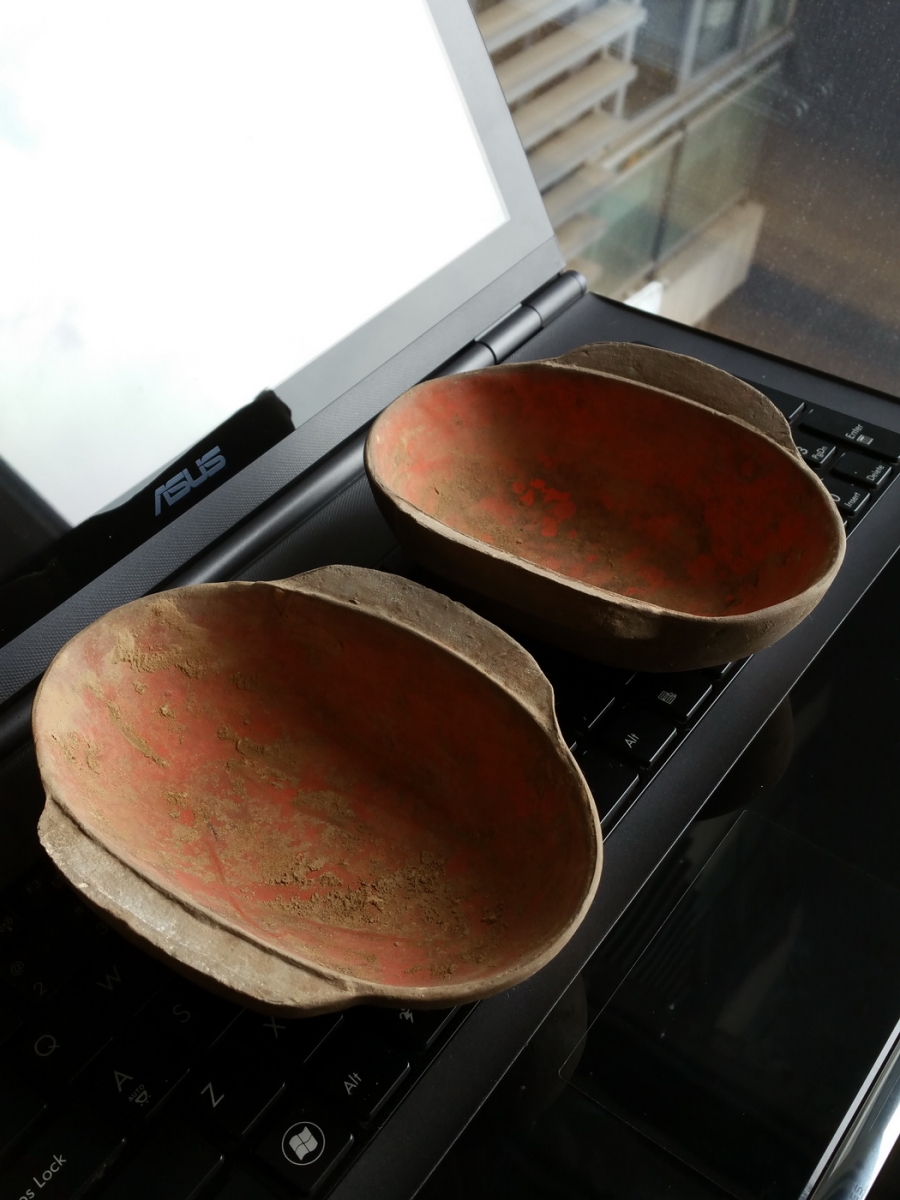 汉灰陶彩绘耳杯古代饮酒器羽觞