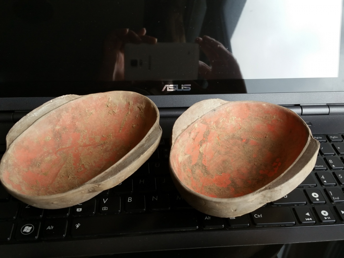 汉灰陶彩绘耳杯古代饮酒器羽觞