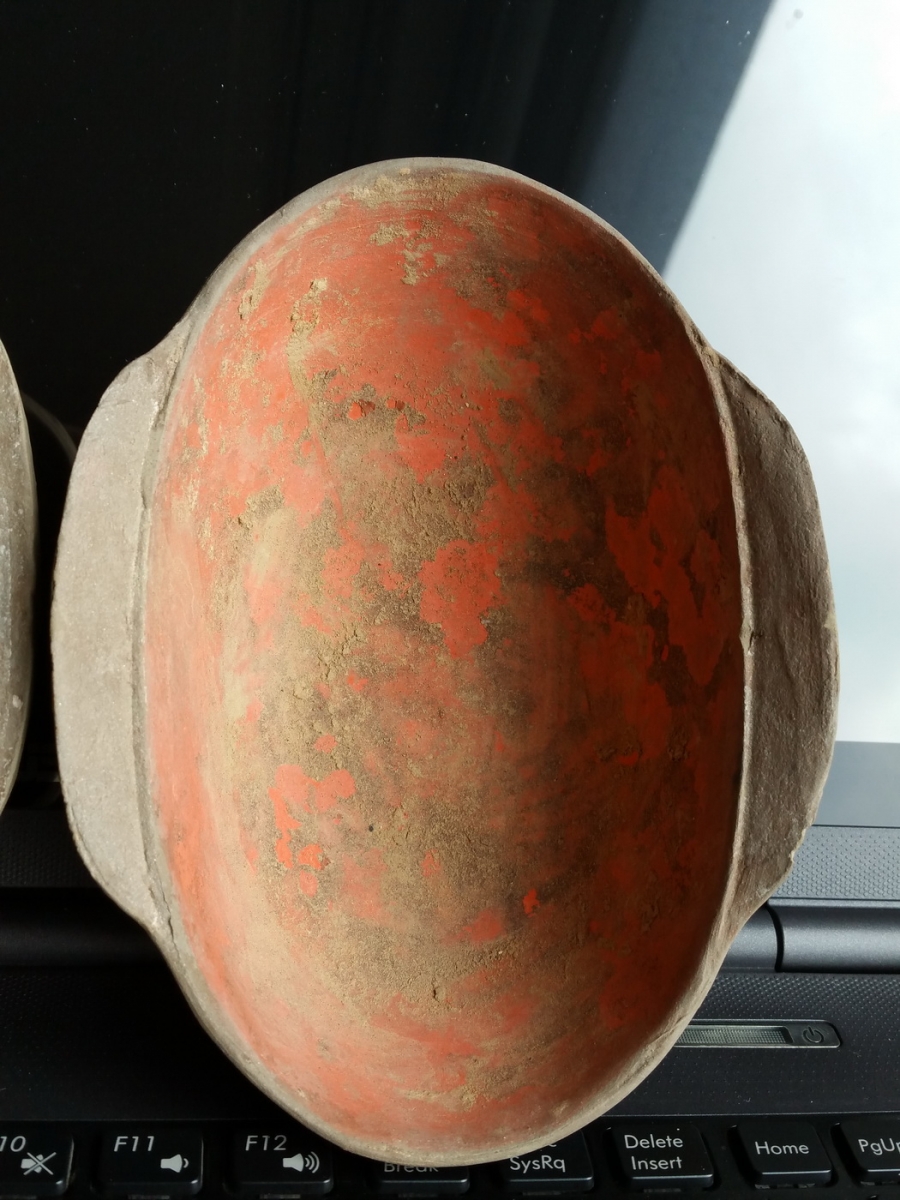 汉灰陶彩绘耳杯古代饮酒器羽觞