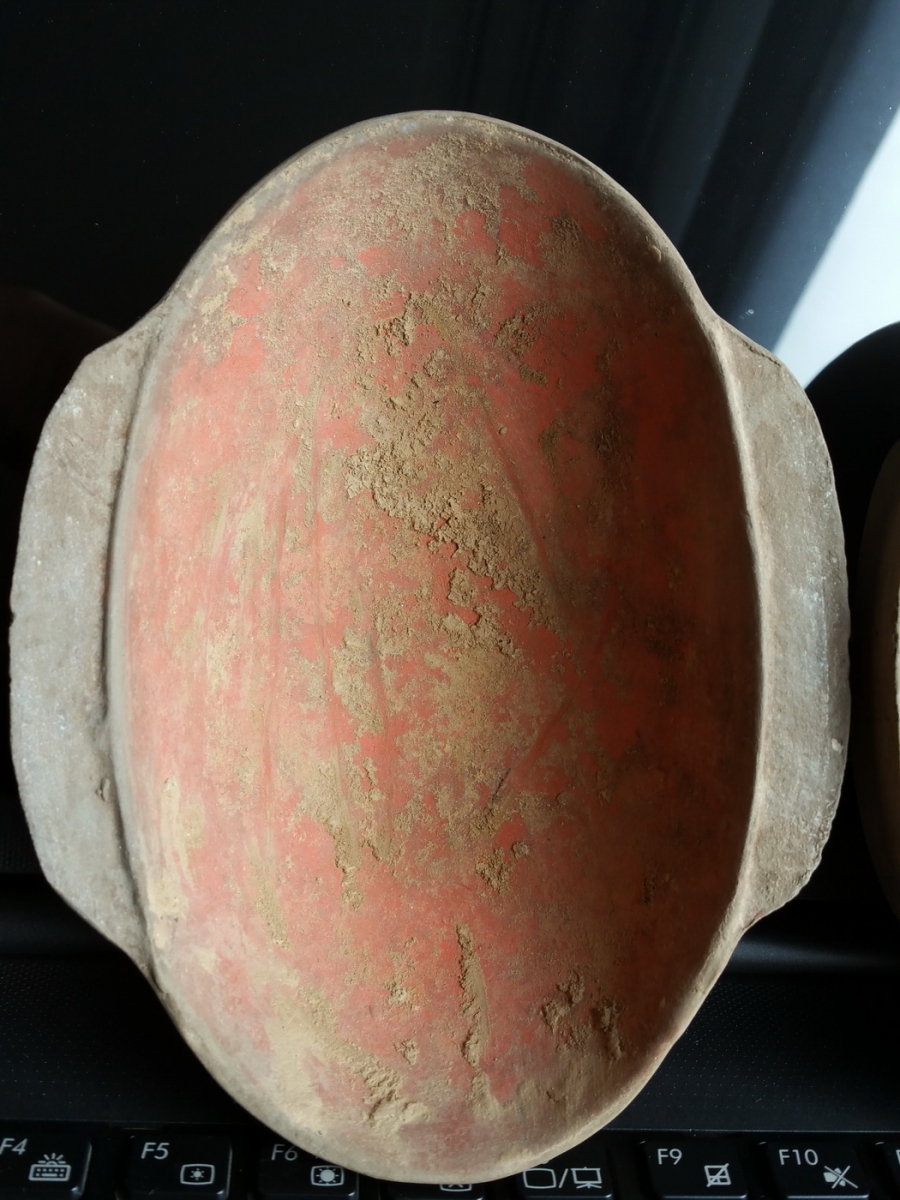 汉灰陶彩绘耳杯古代饮酒器羽觞