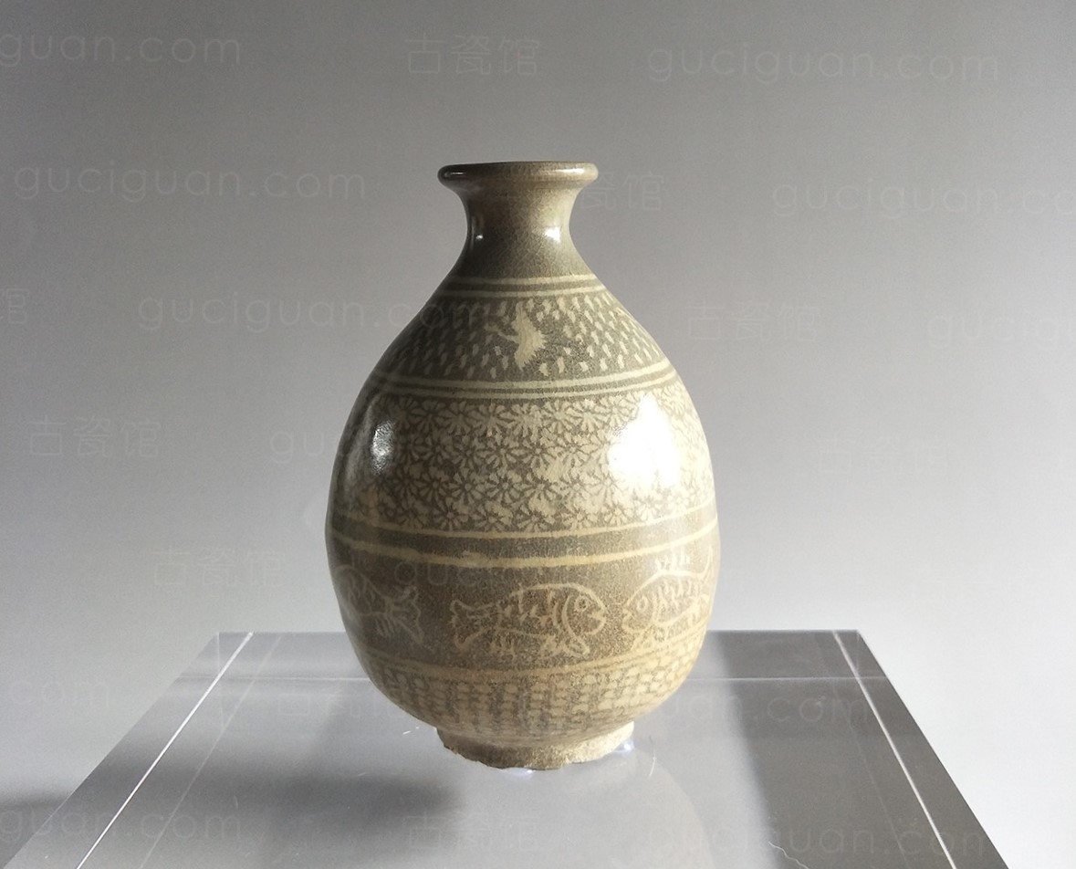 宋元 高丽瓷 仙鹤 鱼纹  瓶