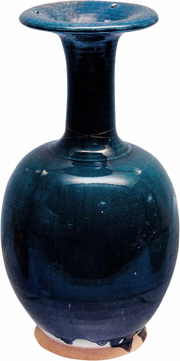 蓝釉长颈瓶  唐恭陵出土