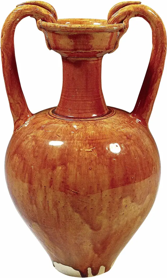 唐·红釉双龙尊 唐恭陵出土