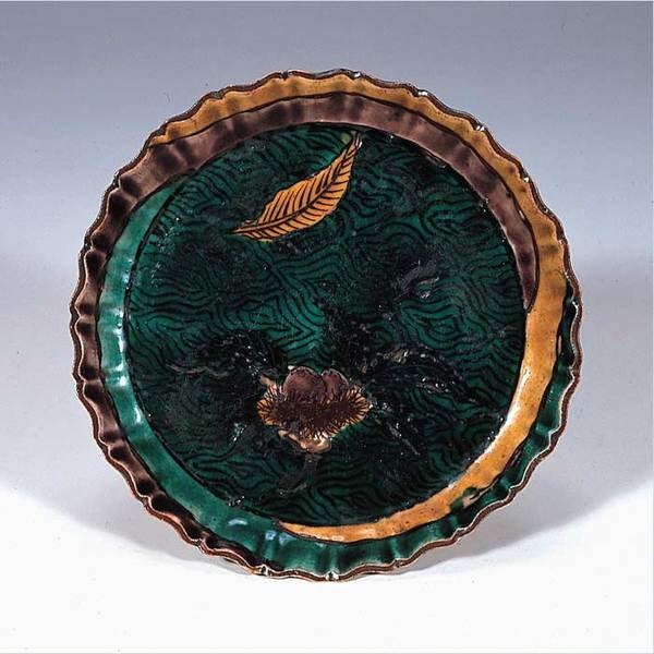 青手栗波文輪花小皿　古九谷 福字底  17世紀/江戸