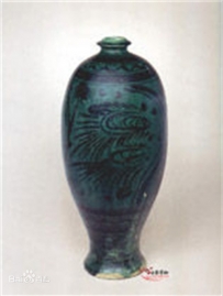 北宋磁州窑绿釉黑花鱼纹梅瓶-故宫博物院