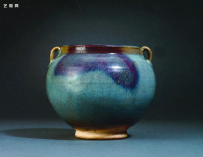 金 钧窑天青釉紫斑双系罐