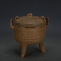【仿古】战国越窑原始青瓷S纹双耳三足香炉400元