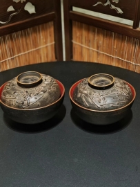 漆器盖碗一对