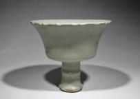 元朝 元代 龙泉窑 暗刻花  佛教 曼陀罗花 葵口 高足碗 酒杯 酒碗 NO.6829