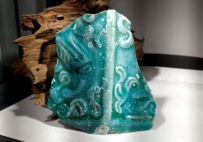 宋代至明代 绿釉 浮雕 暗八宝 银白结晶体 五彩光 NO.7994