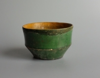 唐代 三彩 绿釉 内 黄釉 杯  NO.7350